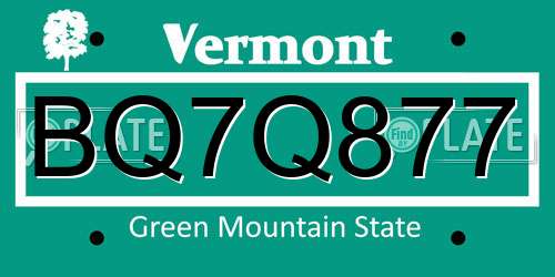 BQ7Q877 Vermont License Plate