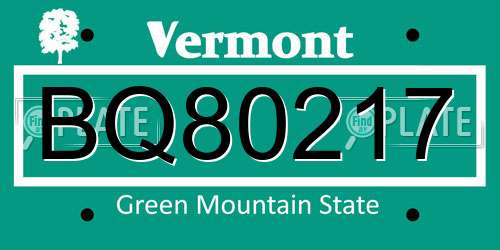 BQ80217 Vermont License Plate