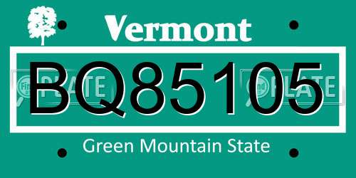 BQ85105 Vermont License Plate