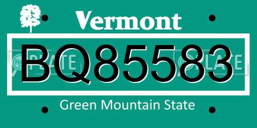 BQ85583 Vermont License Plate