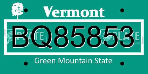 BQ85853 Vermont License Plate