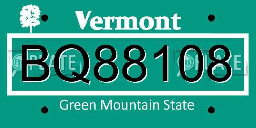 BQ88108 Vermont License Plate