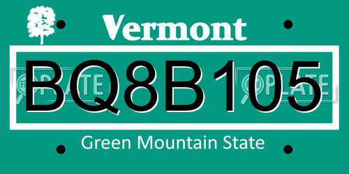 BQ8B105 Vermont License Plate