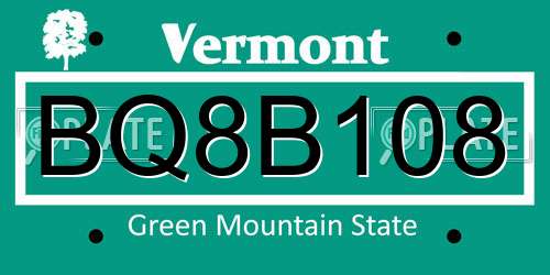 BQ8B108 Vermont License Plate