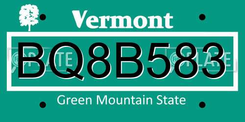 BQ8B583 Vermont License Plate