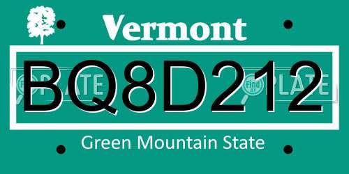 BQ8D212 Vermont License Plate