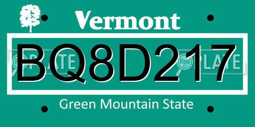 BQ8D217 Vermont License Plate