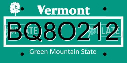 BQ8O212 Vermont License Plate