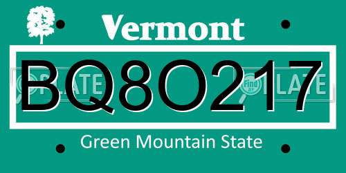 BQ8O217 Vermont License Plate