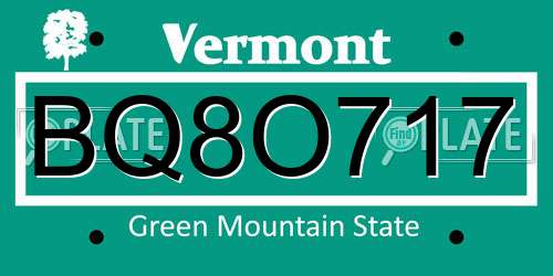 BQ8O717 Vermont License Plate