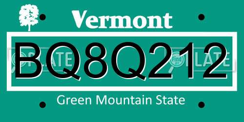 BQ8Q212 Vermont License Plate