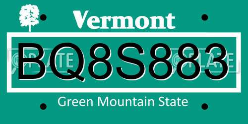 BQ8S883 Vermont License Plate