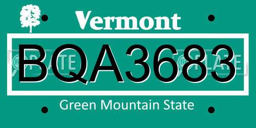 BQA3683 Vermont License Plate
