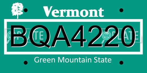 BQA4220 Vermont License Plate