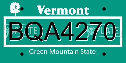 BQA4270 Vermont License Plate