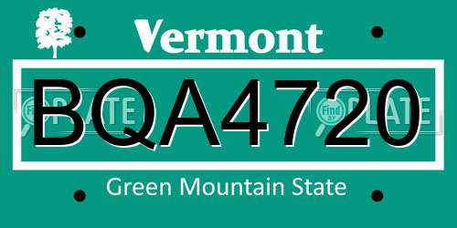 BQA4720 Vermont License Plate