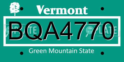 BQA4770 Vermont License Plate