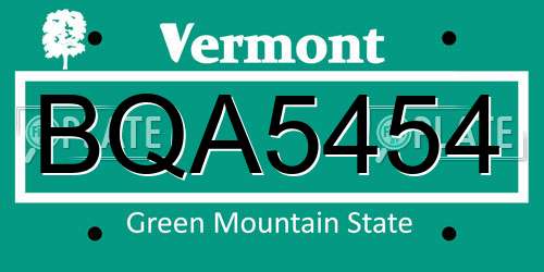 BQA5454 Vermont License Plate