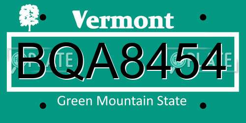 BQA8454 Vermont License Plate