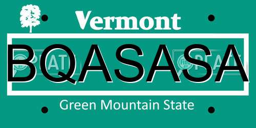 BQASASA Vermont License Plate