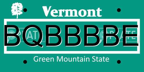 BQBBBBE Vermont License Plate