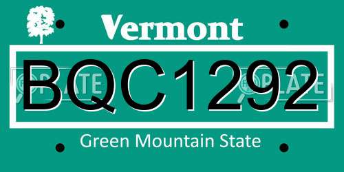 BQC1292 Vermont License Plate