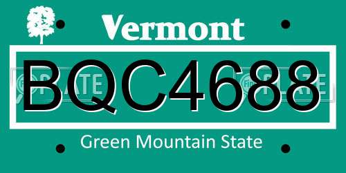 BQC4688 Vermont License Plate