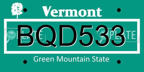 BQD533 Vermont License Plate