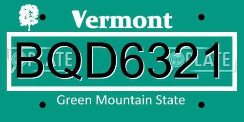 BQD6321 Vermont License Plate
