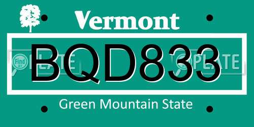 BQD833 Vermont License Plate