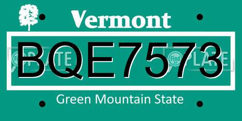 BQE7573 Vermont License Plate
