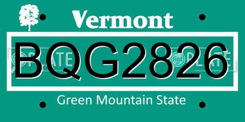 BQG2826 Vermont License Plate