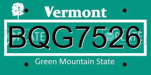 BQG7526 Vermont License Plate