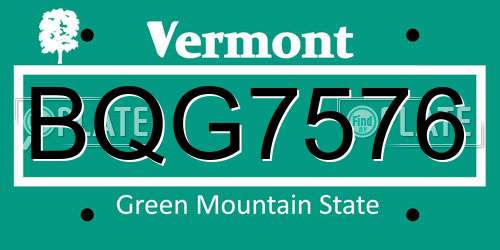 BQG7576 Vermont License Plate