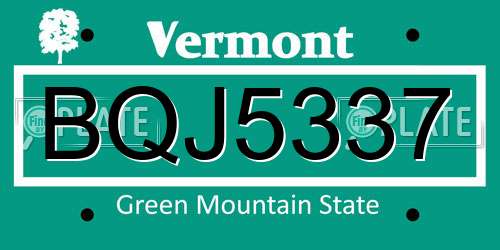 BQJ5337 Vermont License Plate