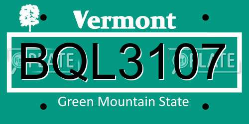 BQL3107 Vermont License Plate