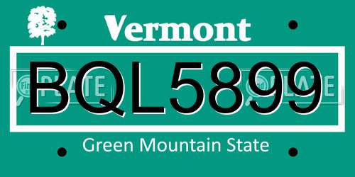 BQL5899 Vermont License Plate