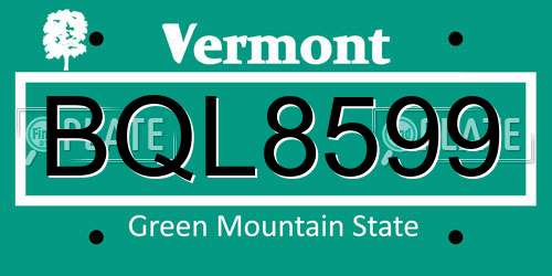 BQL8599 Vermont License Plate