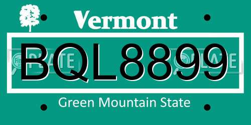 BQL8899 Vermont License Plate