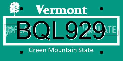 BQL929 Vermont License Plate