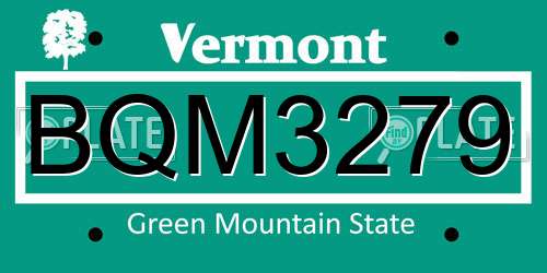 BQM3279 Vermont License Plate