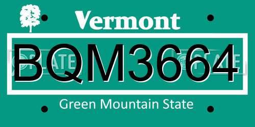 BQM3664 Vermont License Plate