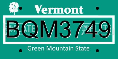 BQM3749 Vermont License Plate