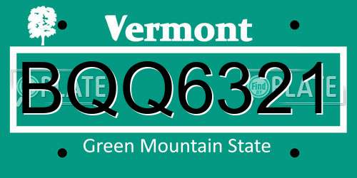 BQQ6321 Vermont License Plate