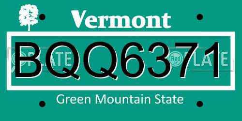 BQQ6371 Vermont License Plate