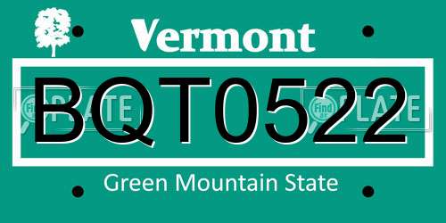 BQT0522 Vermont License Plate