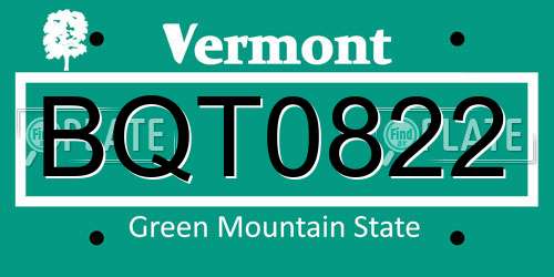 BQT0822 Vermont License Plate