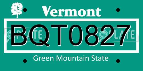 BQT0827 Vermont License Plate