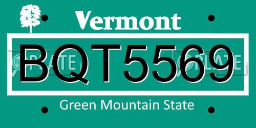 BQT5569 Vermont License Plate