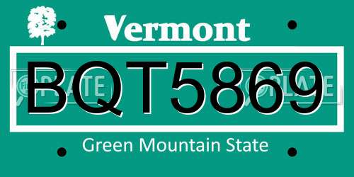 BQT5869 Vermont License Plate